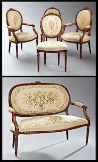 Five Piece French Louis XVI Style Carved Beech Sal