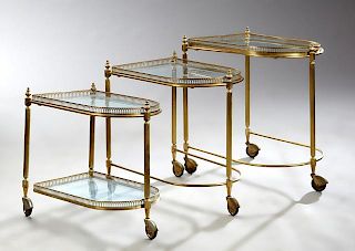 Nest of Three French Modern Polished Brass Tables,