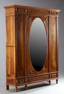 French Louis XVI Style Carved Walnut Armoire, earl