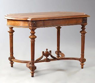 French Louis XVI Style Carved Walnut Center Table,