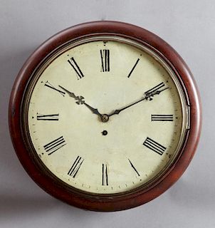 English Carved Mahogany Circular Wall Clock, 19th
