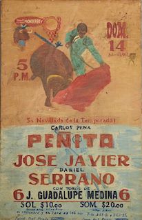 Mexican School, "Bullfight Poster," 1963, oil on c
