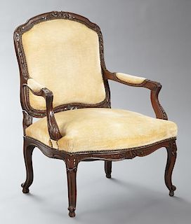 Louis XV Style Carved Beech Fauteuil, 20th c., the