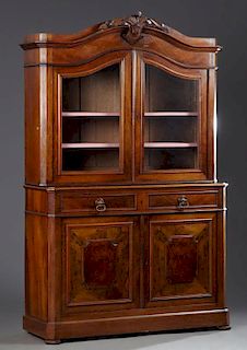 English William IV Carved Walnut Bookcase Cupboard