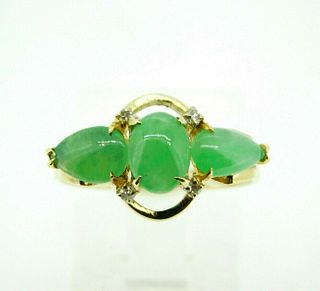 14k Yellow Gold Jade and Diamond Ring 