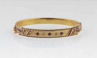 English 9K Yellow Gold Bangle Bracelet, c. 1900, w