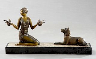 Art Deco Patinated Spelter Figural Group, c. 1940,