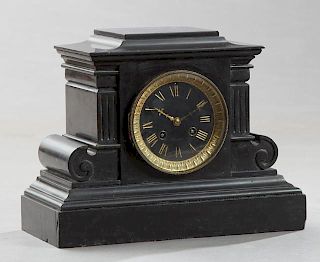 Black Marble Temple Form Mantel Clock, c. 1870, ti