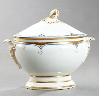 Large Old Paris Porcelain Covered Footed Tureen, m