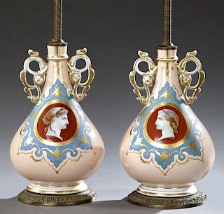Pair of Classical Baluster Portrait Vases, 19th c.