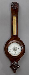 French Carved Walnut Faux Bois Barometer, 19th c.,