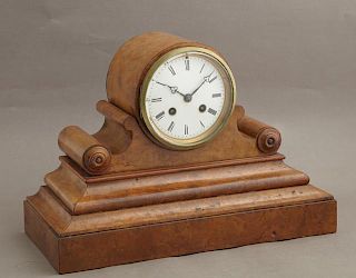 French Burled Walnut Mantel Clock, 19th c., by Jap