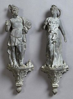 Pair of Spelter Classical Figural Wall Hangings, l
