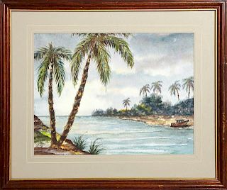 J. Azofeifa, "Mexican Coast," 1989, watercolor, si