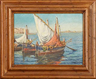French School, "Fishing Boats at Anchor," 20th c.,
