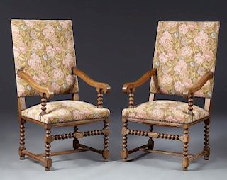 Pair of Louis XIII Style Carved Oak Fauteuils, lat