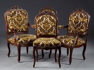 Five Piece French Louis XV Style Carved Walnut Sal