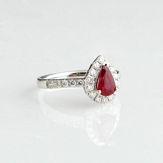Lady's Platinum Dinner Ring, with a pear-shaped 1.