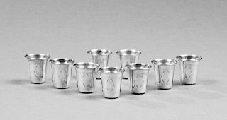 Group of Nine Sterling Kiddush Cups, early 20th c.