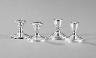 Two Pair of Low Sterling Candlesticks, c. 1940, on