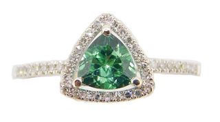 14k Gold Trillion Cut .64ct Green Genuine Tourmaline Ring with Diamonds 