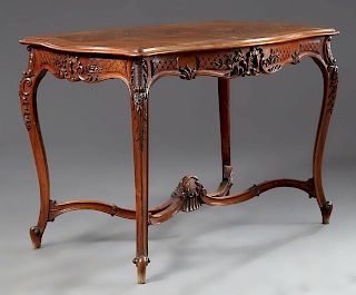 French Louis XV Style Carved Walnut Center Table,