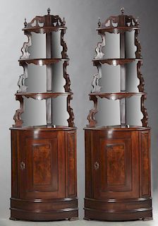 Pair of English Style Carved Mahogany Mirrored Cor