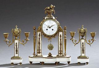Gilt Bronze and Marble Three-Piece Clock Set, c. 1