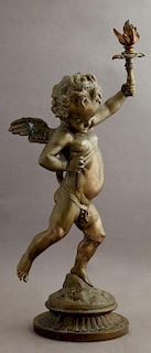 Bronze Winged Putto Lamp, early 20th c., by Becht