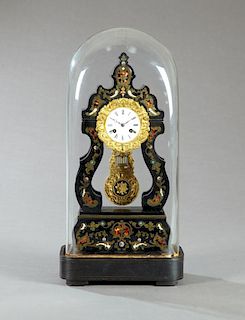 French Boulle Inlaid Ebonized Portico Clock, c. 18