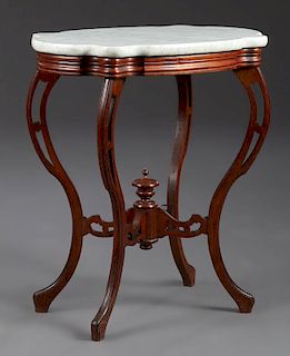 American Victorian Carved Mahogany Marble Top Lamp