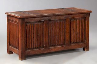 English Style Carved Oak Coffer, 20th c., the rect
