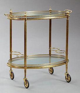 Louis XVI Style Gilt Brass and Glass Bar Cart, ear