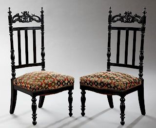 Pair of Late French Empire Ebonized Slipper Chairs