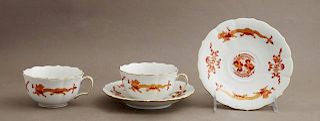 Four Large Meissen Porcelain Cups and Saucers, 20t