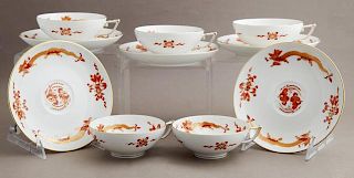 Group of Ten Meissen Porcelain Coffee Cups and Sau