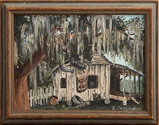 K. Jeansonne, "Louisiana Swamp Cabin," 20th c., oi