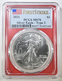 2021 TYPE 2 AMERICAN SILVER EAGLE  PCGS MS-70