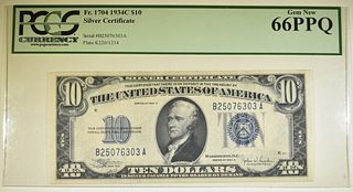 1934-C $10 SILVER CERTIFICATE PCGS 66 PPQ