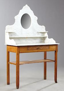 French Art Nouveau Carved Beech Marble Top Washsta