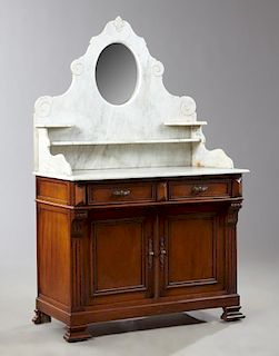 Late Victorian Carved Walnut Marble Top Washstand,