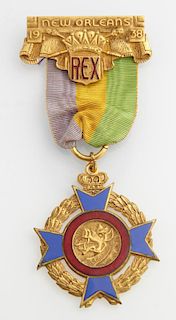 Mardi Gras- Ducal Badge, Rex, 1938, with original