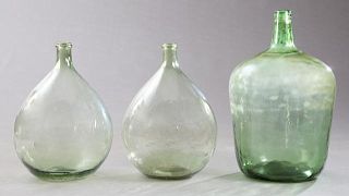 Group of Three Mold Blown Green Glass Wine Carboys