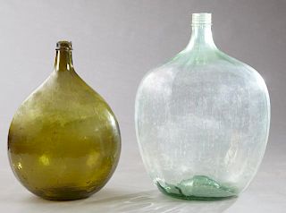 Two Mold Blown Glass Wine Carboys, 19th and early