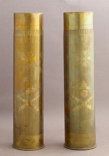 Pair of Trench Art Vases, c. 1918, the sides with
