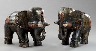 Pair of Indonesian Polychromed Wooden Elephant Fig