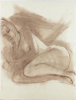 Clendenin, "Reclining Nude," 1971, charcoal, signe