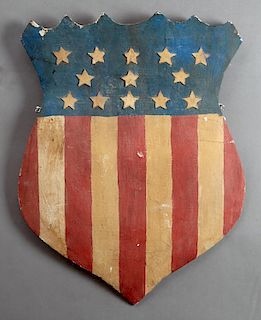 American Flag Polychromed Gesso and Wood Folk Art