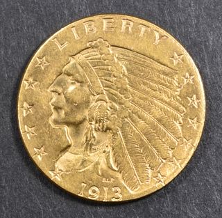 1913 GOLD $2.5 INDIAN  CH BU