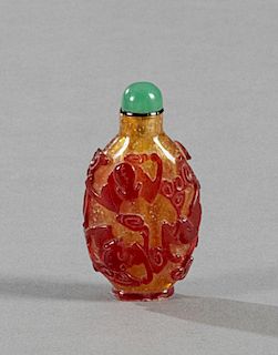 Peking Glass Red Overlay Yellow Snuff Bottle, 19th